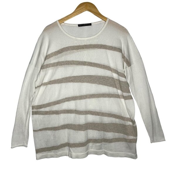 Peruvian Connection Knit Pima Cotton Striped Tunic Striped Cream Brown X-Small - Picture 1 of 9